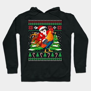 Santa With Rooster Christmas Tree Farmer Ugly Christmas Sweater Hoodie